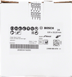 Bosch R444 szálas csiszolókorong fémhez, 125 mm átmérőjű.