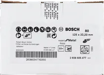 Bosch R444 Expert for Metal szálas csiszolókorong, 125 mm, 80-as szemcseméret.