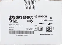 Bosch R444 Expert for Metal szálas csiszolókorong, 115 mm, 80-as szemcseméret.