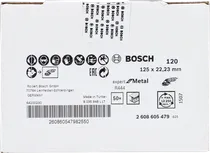 Bosch R444 szálas csiszolókorong fémhez, 125 mm, 120-as szemcseméret.