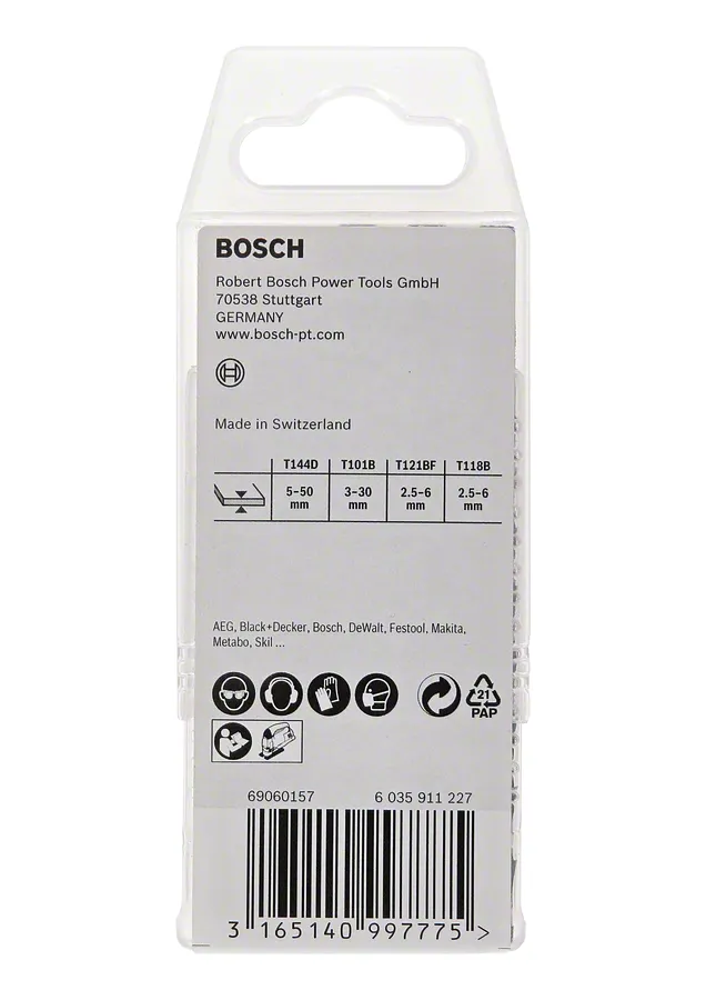 Bosch 18 részes T-szárú szúrófűrészlap-készlet fához és fémhez.