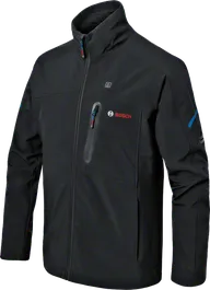 Bosch GHJ 12+18V XA fűthető kabát, fekete softshell anyagból.