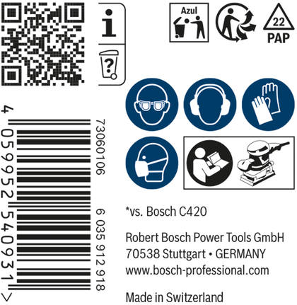 Bosch csiszolóháló biztonsági és ártalmatlanítási utasításai.