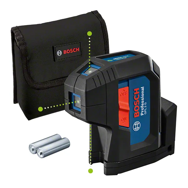 Bosch GPL 3G lézeres szintezőkészülék táskával és elemekkel.