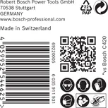 Bosch EXPERT C470 csiszolópapír címke biztonsági ikonokkal.