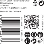 Bosch C420 csiszolópapír címke biztonsági ikonokkal és vonalkóddal
