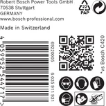 Bosch C420 csiszolópapír címke biztonsági ikonokkal.