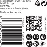 Bosch C420 tartozék biztonsági és termékcímkéje.
