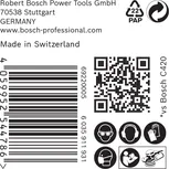 Bosch EXPERT C470 Csiszolópapír címke biztonsági ikonokkal.