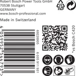 Bosch C420 csiszolópapír címke biztonsági ikonokkal.