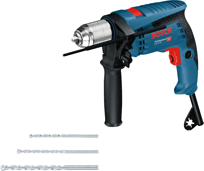 Bosch GSB 13 RE fúró-csavarozó nyéllel és három fúróbittel.