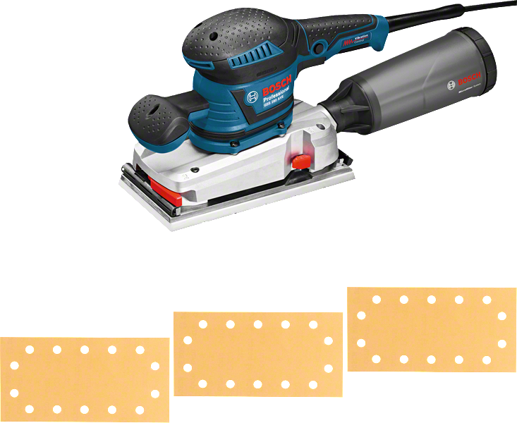 Bosch GSS 280 AVE lapcsiszoló porgyűjtővel és csiszolólapokkal.