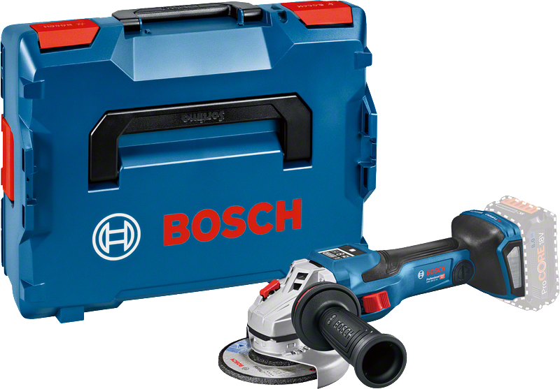 Bosch GWS 18V-15 SC akkus sarokcsiszoló kofferben.