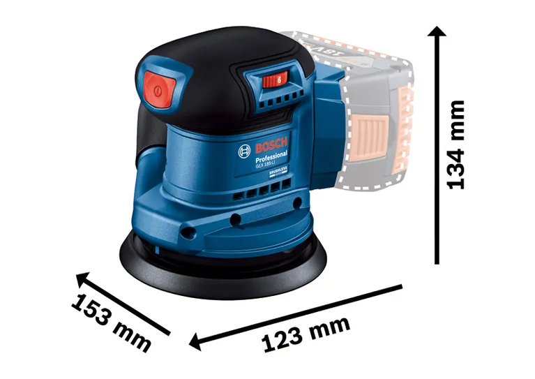 Bosch GEX 185-LI akkus excentercsiszoló méretei.
