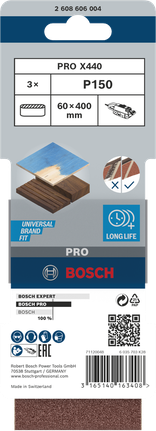 Bosch PRO X440 csiszolószalag 60 x 400 mm P150, 3 darabos.