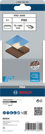 Bosch PRO X440 csiszolószalag 75 x 480 mm G80 3 darabos csomag.