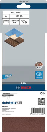 Bosch PRO X440 csiszolószalag 100x620 mm P220, 3 darabos csomag.