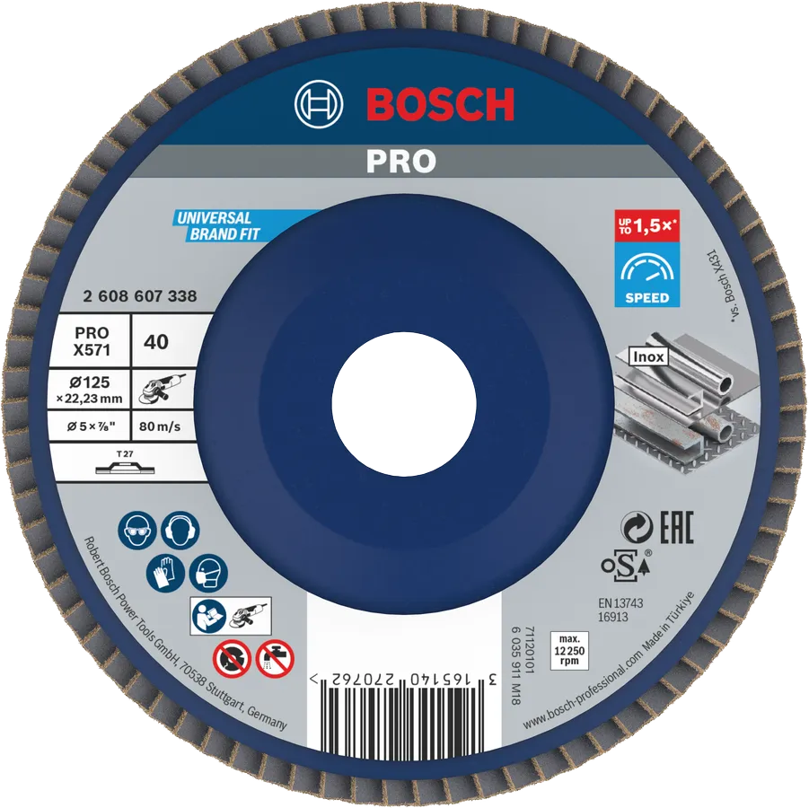 Bosch PRO X571 lamellás csiszolótárcsa 125 mm G40 gyors fémcsiszoláshoz.
