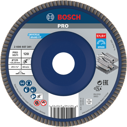 Bosch PRO X571 legyezőlapos csiszolótárcsa 125 mm G120 fémhez.