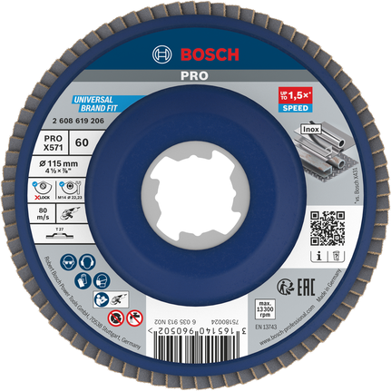 Bosch PRO X571 legyezőlapos csiszolótárcsa 115 mm G60 X-Lock fémhez.