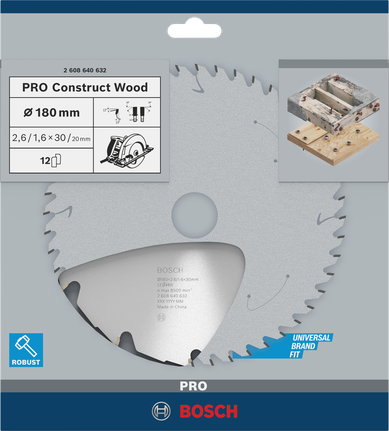 Bosch PRO Construct Wood 180×2,6×30 mm-es körfűrészlap.