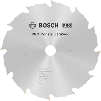 Bosch PRO Construct Wood körfűrészlap, 190 mm, 12 fogú.