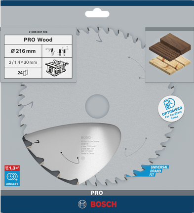 Bosch PRO Wood akkus körfűrészlap 216 mm T24.
