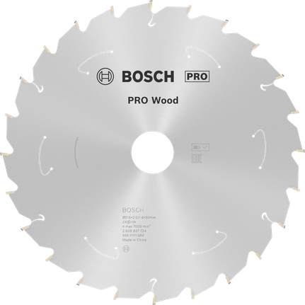 Bosch PRO Wood akkus körfűrészlap, 216 mm átmérővel.