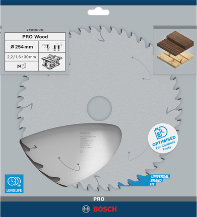 Bosch PRO Wood akkus körfűrészlap 254 mm T24.