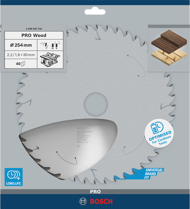 Bosch PRO Wood akkus körfűrészlap 254 mm fa vágásához.