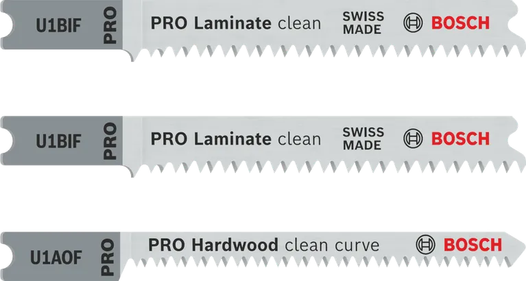 Bosch PRO laminált készlet U-szárú pengék a tiszta vágásokhoz.