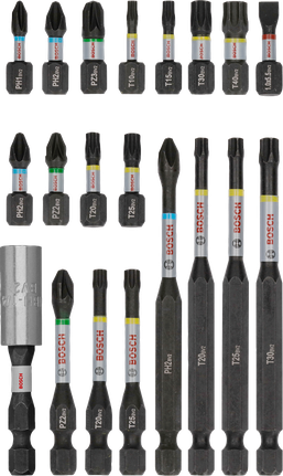 Bosch PRO ütvecsavarozó bitkészlet 20 darabos változatos rögzítéshez.