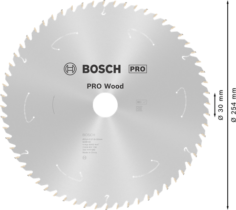 Bosch PRO Wood körfűrészlap 254 mm T60 a tiszta vágásokhoz.