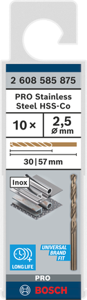 Bosch PRO rozsdamentes acél HSS-Co 2,5 mm-es fúrószár-csomag.