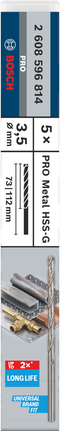 Bosch PRO Metal HSS-G csigafúró 3,5 mm hosszú, 5 db-os kiszerelés.