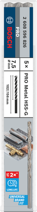 Bosch PRO Metal HSS-G hosszú csigafúró 7,5 mm-es készlet.