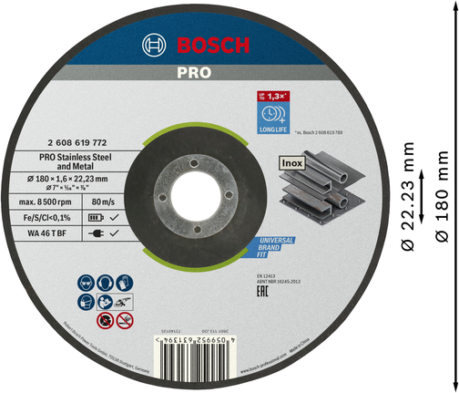 Bosch PRO rozsdamentes acél és fém vágókorong, 180 mm.
