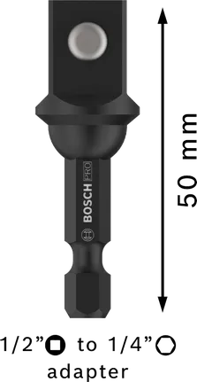 Bosch PRO dugókulcs adapter 1/2 hüvelykről 1/4 hüvelykre, 50 mm.