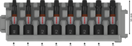 Bosch PRO R ütvefúró bitkészlet, 8 darabos, 55 mm hosszú.