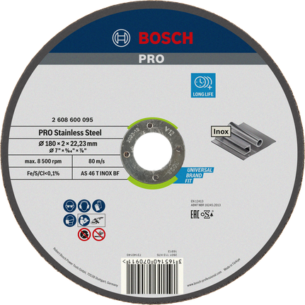 Bosch PRO rozsdamentes acél vágókorong, 180 mm, rozsdamentes acélhoz.