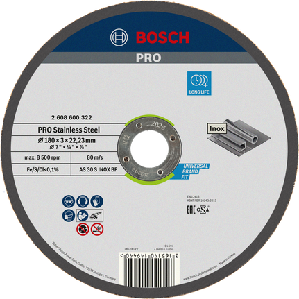 Bosch PRO rozsdamentes acél vágókorong 180 x 3 mm.