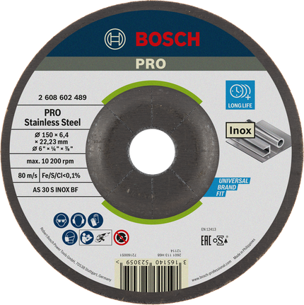 Bosch PRO rozsdamentes acél csiszolótárcsa 150 mm-es rozsdamentes acélhoz.