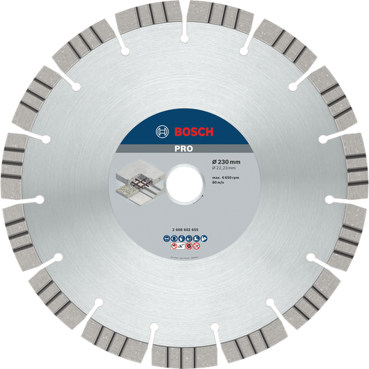 Bosch PRO beton gyémánttárcsa, 230 mm, vágáshoz.