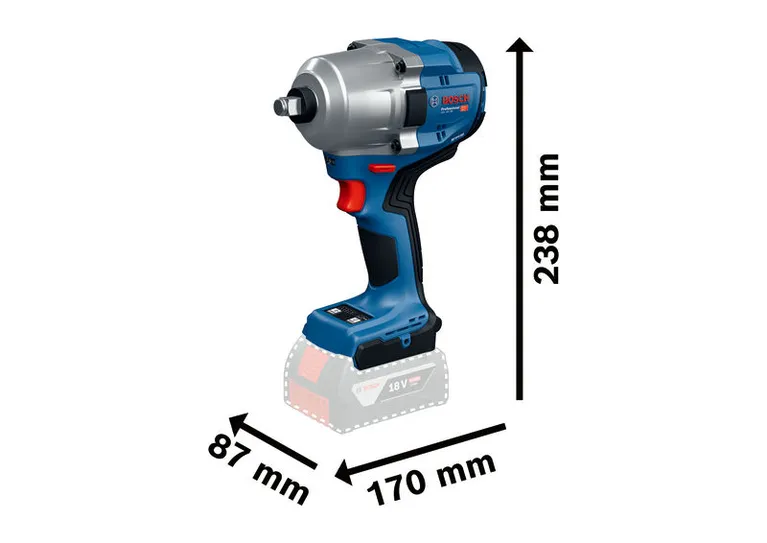 Bosch GDS 18V-780 akkus ütvecsavarozó méretekkel.