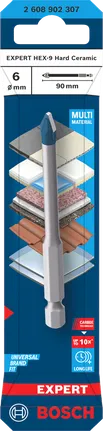 Bosch EXPERT HEX-9 kemény kerámia 6×90 mm-es fúrófej csomagolás.