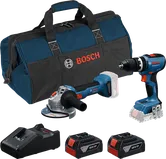 Bosch GSB 18V-65 és GWS 18V-8 szerszámkészlet akkumulátorokkal.