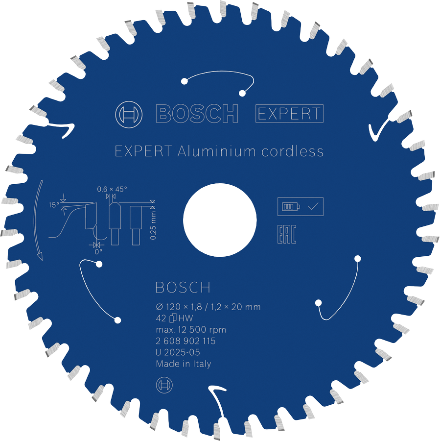 Bosch EXPERT alumínium akkus körfűrészlap, 120 mm, 42 fogú.