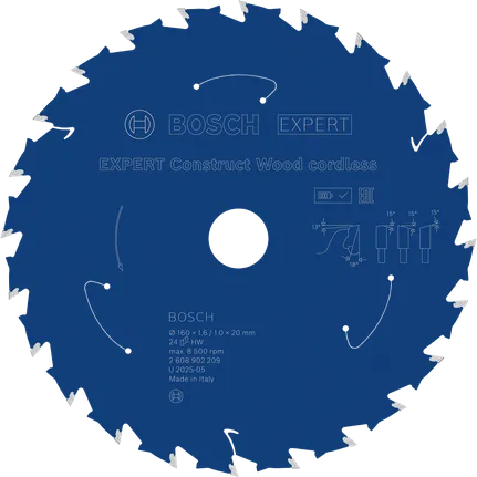 Bosch EXPERT Construct Wood akkus körfűrészlap, 160 mm átmérővel.
