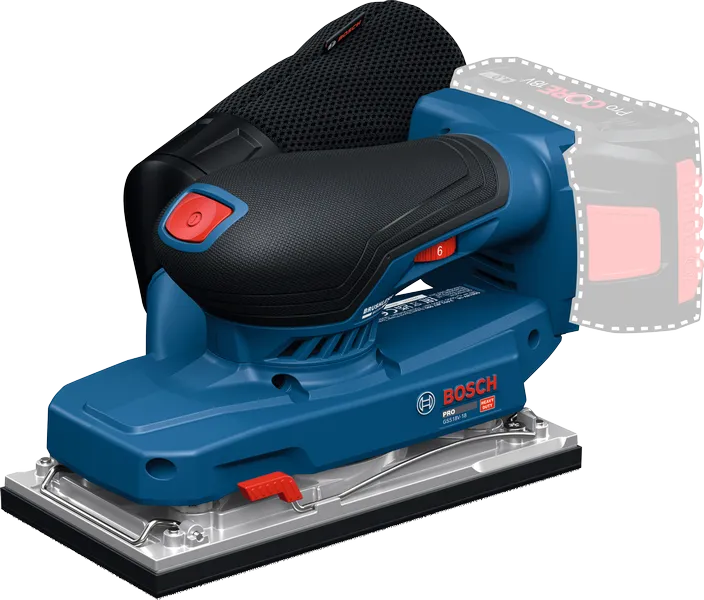 Bosch GSS18V-18 excentercsiszoló ergonomikus markolattal.