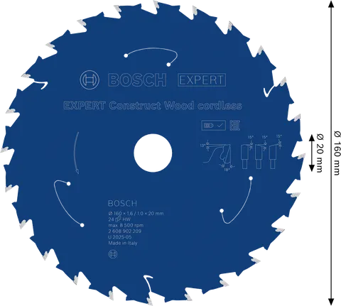 Bosch EXPERT Construct Wood akkus 160 mm-es körfűrészlap.